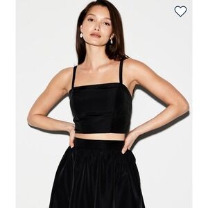 Old Navy The Occasion Black Taffeta Smocked Back Crop Top Square Neck Small